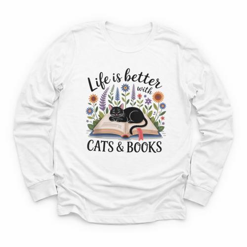 Life Is Better With Cats And Books Youth Long Sleeve Tee - Bookorys