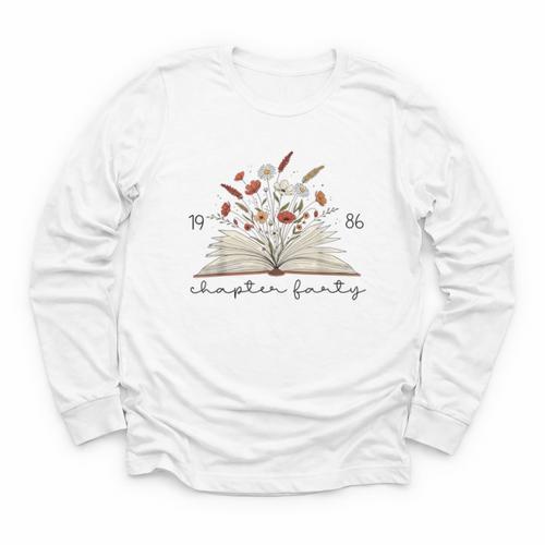 Life Chapter Forty 1986 Floral Book 40th Birthday Youth Long Sleeve Tee - Bookorys
