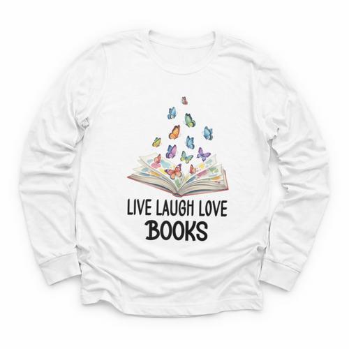 Live Laugh & Love Books Reading Butterfly Book Lover Bookish Premium Youth Long Sleeve Tee - Bookorys