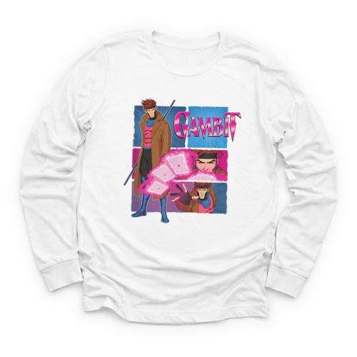 Marvel X-Men '97 Vintage Classic Gambit Comic Book Panels Youth Long Sleeve Tee - Bookorys