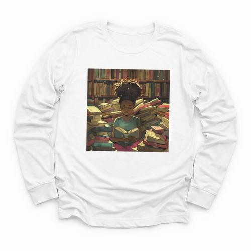 Melanin Afro Women Educated Reading Book History Girls Youth Long Sleeve Tee - Bookorys CA