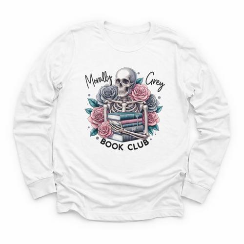 Morally Grey Skeleton Reading Smut Smutty Spicy Books Lover Youth Long Sleeve Tee - Bookorys
