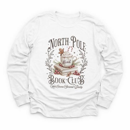 North Pole Book Club Christmas Xmas Hot Cocoa Bookish Youth Long Sleeve Tee - Bookorys