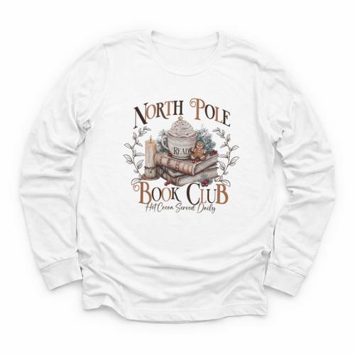 North Pole Book-Club Hot Cocoa Served Daily Christmas Book Youth Long Sleeve Tee - Bookorys