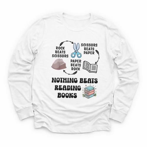 Nothing Beats Reading Rock Paper Scissors Reader Book Lover Youth Long Sleeve Tee - Bookorys