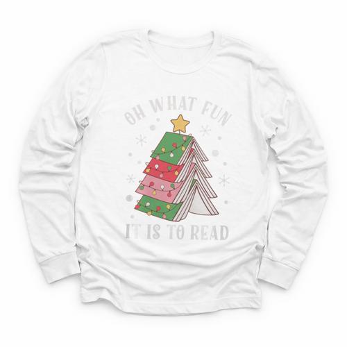 Oh What Fun It Is To Read Book Christmas Tree Premium Tri-Blend Youth Long Sleeve Tee - Bookorys AU