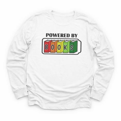 Powered By Books Bookworm Librarian Reading Youth Long Sleeve Tee - Bookorys AU