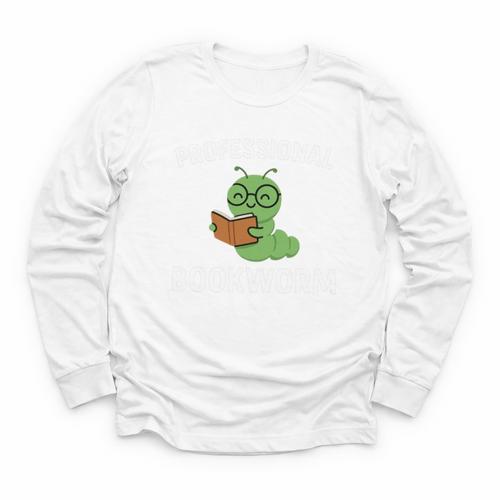 Professional Bookworm Reading Lover Cute Worm Glasses Book Youth Long Sleeve Tee - Bookorys
