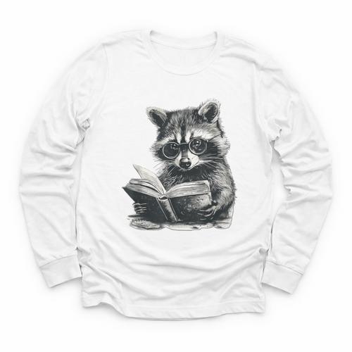Raccoon With Book Cute Raccoons Reading Books Youth Long Sleeve Tee - Bookorys