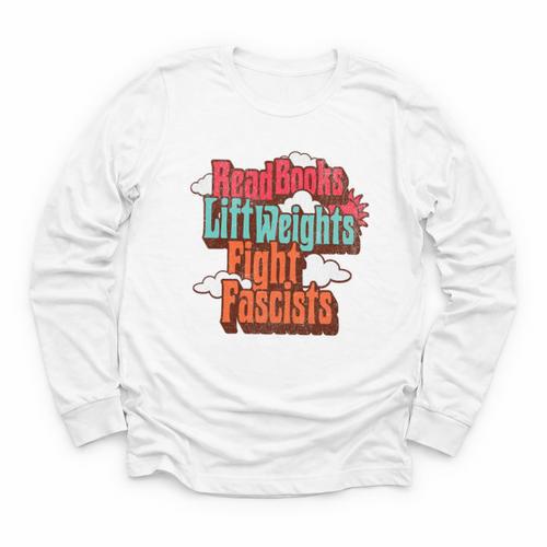 Read Books Lift Weights Fight Fascists Reading No Kings Premium Tri-Blend Youth Long Sleeve Tee - Bookorys DE