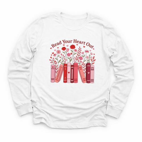 Read Your Heart Out Teacher Valentines Day Reading Book Youth Long Sleeve Tee - Bookorys