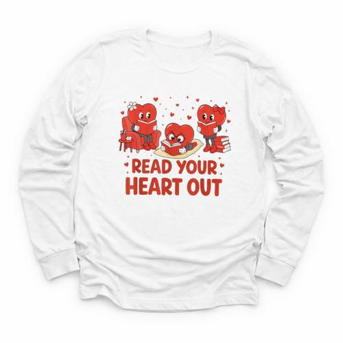 Read Your Heart Out Valentine Teacher Bookworm Lover Youth Long Sleeve Tee - Bookorys