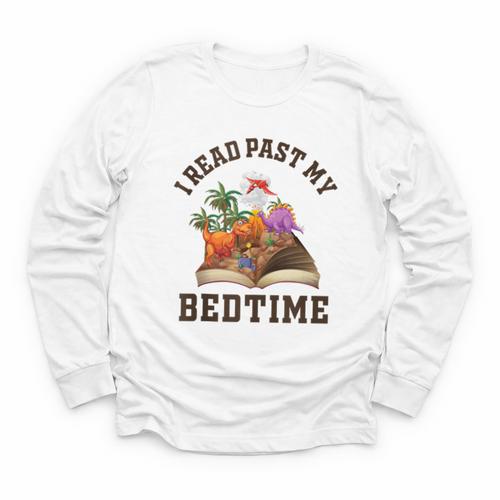I Read Past My Bedtime Reading Dinosaur Book Lover Youth Long Sleeve Tee - Bookorys