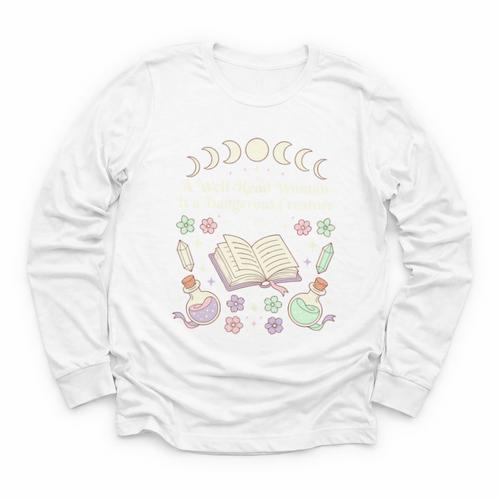 Well Read Woman Literature Quote Celestial Book Floral Youth Long Sleeve Tee - Bookorys