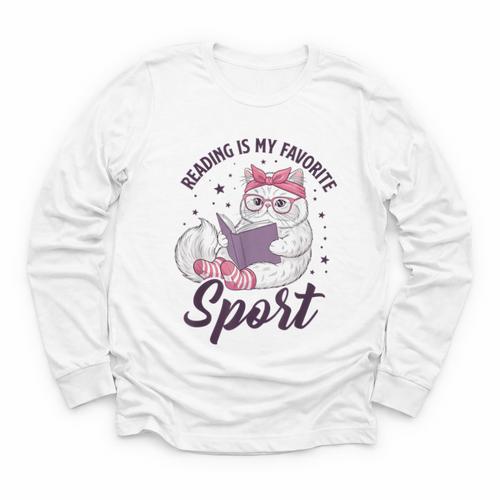 Reading Is My Favorite Sport Saying Cat And Book Lover Youth Long Sleeve Tee - Bookorys