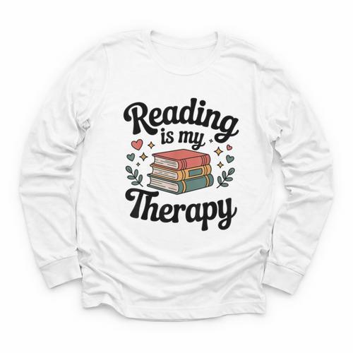 Reading Is My Therapy Book Lover Bookworm Youth Long Sleeve Tee - Bookorys DE