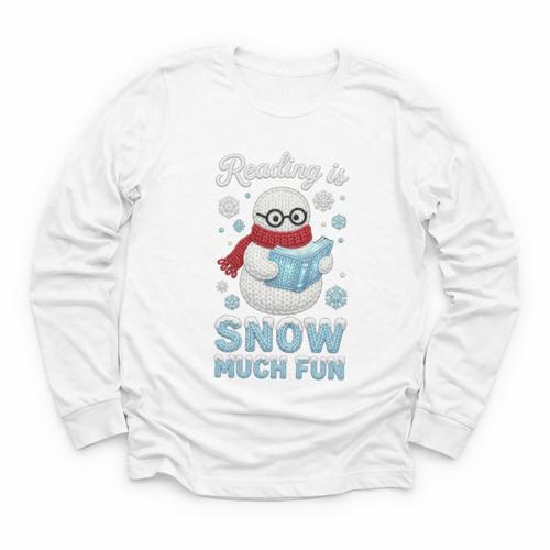Reading Is Snow Much Fun Book Lover Winter Snowman Humor Youth Long Sleeve Tee - Bookorys