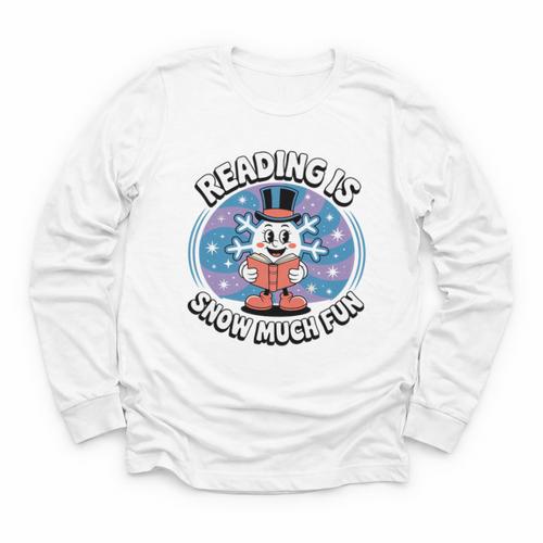 Reading Is Snow Much Fun Snowflake Book Lovers Winter Theme Premium Tri-Blend Youth Long Sleeve Tee - Bookorys