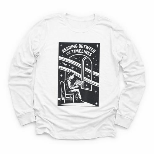 Reading Between The Timelines Time Travel Books Youth Long Sleeve Tee - Bookorys UK