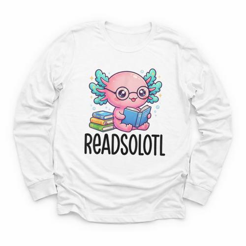 Readsolotl Cute Axolotl Reading Book Kawaii Pink Aesthetic Youth Long Sleeve Tee - Bookorys