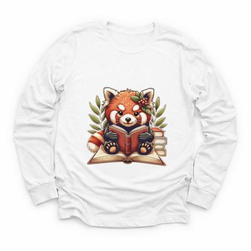 Red Panda Reading Books Pandas Cottagecore Aesthetic Kids Youth Long Sleeve Tee - Bookorys