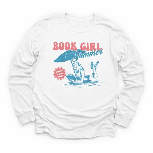 Retro Book Girl Summer Beach Vacation For Book Lover Youth Long Sleeve Tee - Bookorys