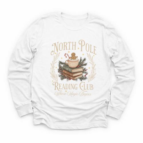 Retro North Pole Reading Club Hot Cocoa Book Lovers Xmas Youth Long Sleeve Tee - Bookorys DE