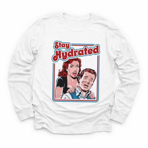 Retro Vampire Book Cover Style Stay Hydrated Halloween Youth Long Sleeve Tee - Bookorys AU