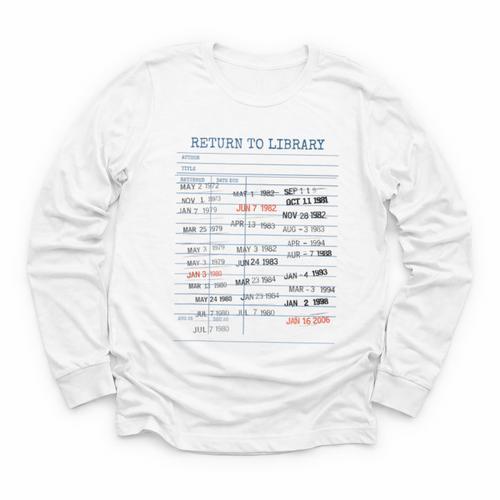Return To Library Vintage Library Card Book Due Date Bookish Youth Long Sleeve Tee - Bookorys