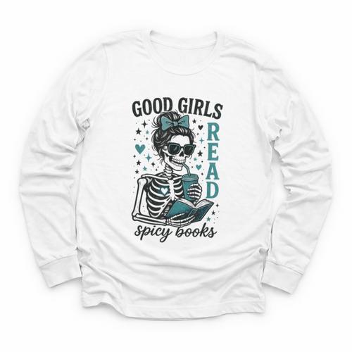 Romance Reader Good Girls Read Spicy Books Halloween Costume Youth Long Sleeve Tee - Bookorys