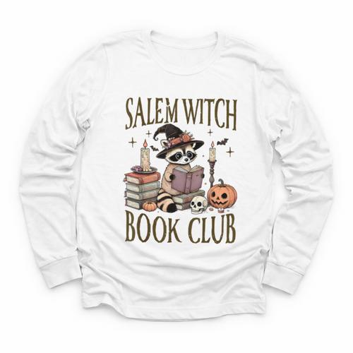 Salem Witch Book Club Raccoon Reading Youth Long Sleeve Tee - Bookorys DE