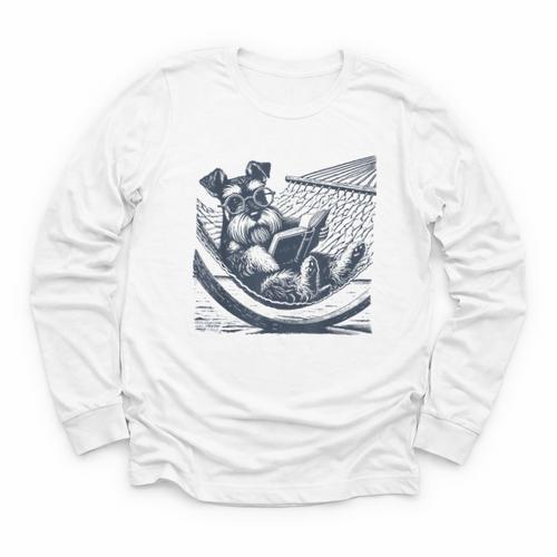 Schnauzer Hammock Reading Book Schnauzer Glasses Youth Long Sleeve Tee - Bookorys
