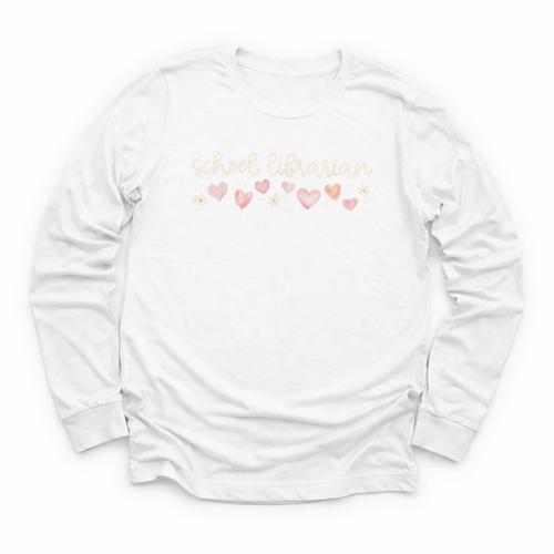 School Librarian Valentines Day Daisy Library Book Lover Youth Long Sleeve Tee - Bookorys UK