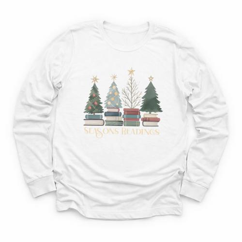 Seasons Readings Christmas Tree Book Lover Youth Long Sleeve Tee - Bookorys