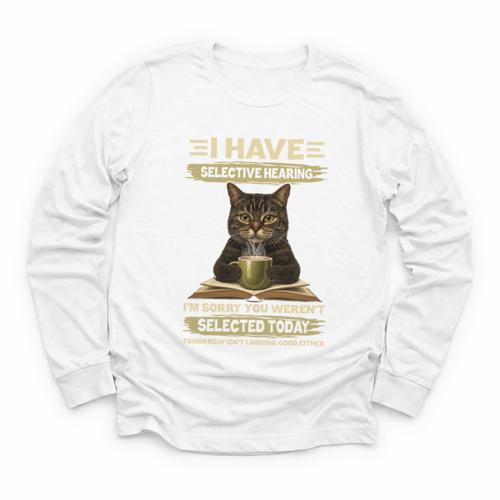 i Have Selective Hearing Cat Coffee Books Retro Youth Long Sleeve Tee - Bookorys