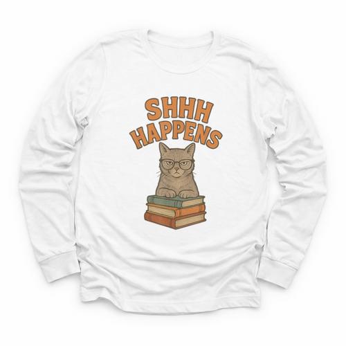 SHHH Happens Librarian Cat Books Library Youth Long Sleeve Tee - Bookorys AU