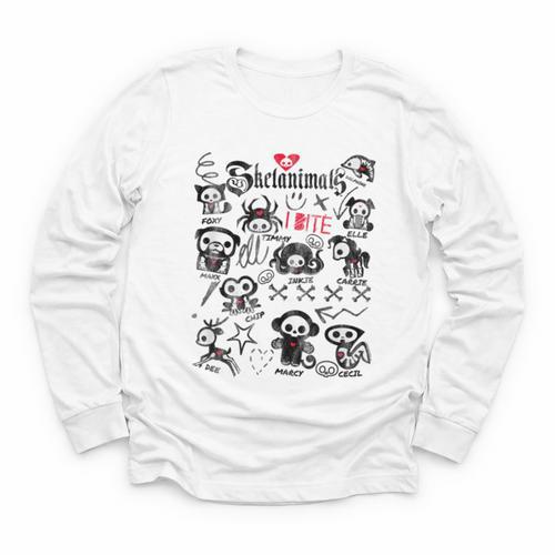 Skelanimals I Bite Vintage Retro Dead Pet Textbook Collage Youth Long Sleeve Tee - Bookorys DE