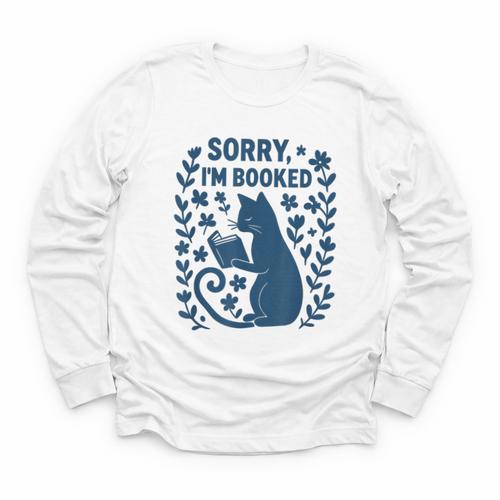 Sorry I'm Booked Cat Reading Book Boho Flowers Vintage Youth Long Sleeve Tee - Bookorys CA