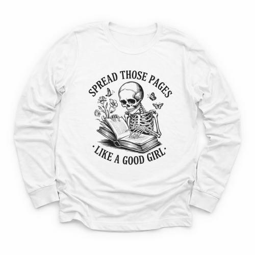 Spread Those Pages Like A Good Girl Skeleton Floral Book Youth Long Sleeve Tee - Bookorys CA