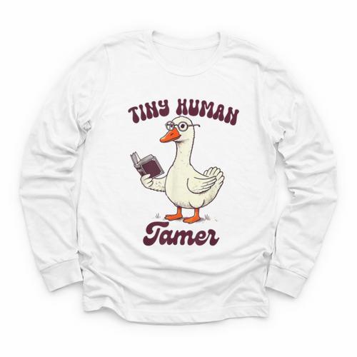 Teacher Silly Goose Reading Book Teaching Tiny Human Tamer Youth Long Sleeve Tee - Bookorys