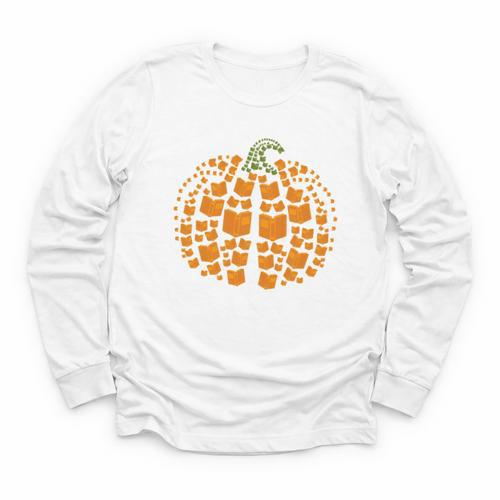Vintage Book Pumpkin Autumn Fall Librarians Bookworm Teacher Youth Long Sleeve Tee - Bookorys AU