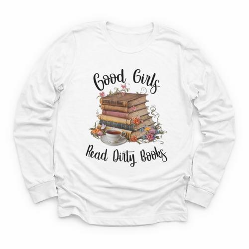 Vintage Fantasy Romance Lover Good Girls Read Dirty Books Youth Long Sleeve Tee - Bookorys