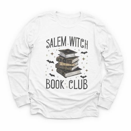 Vintage Salem Book Club Cat Bookish Spooky Halloween Youth Long Sleeve Tee - Bookorys AU