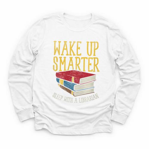 Wake Up Smarter Librarian Book Stack Premium Tri-Blend Youth Long Sleeve Tee - Bookorys AU
