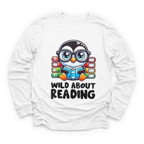 Wild About Reading Book Lover Penguin Youth Long Sleeve Tee - Bookorys UK