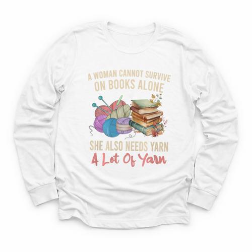 A Woman Cannot Survive On Books Alone She Needs Yarn Crochet Premium Tri-Blend Youth Long Sleeve Tee - Bookorys