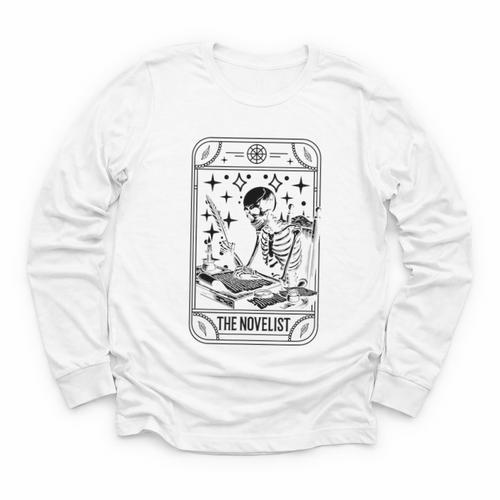 Writer Novelist Book Poetry Author Skeleton Tarot Card Youth Long Sleeve Tee - Bookorys CA