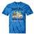 Holiday Scene Nostalgia North Pole Tree Farm Merry Christmas Tie-Dye T-Shirts Blue Tie-Dye