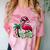 Nostalgia Holiday Tees -Adult Christmas Flamingo Small Short Sleeve Crew Neck Cotton Polyester Lightweight Ribbed Cuff Winter Comfort Color Blast T-Shirt Clay