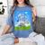 Frutiger Aero Aesthetic Tech Cherry Blossom Fishes Bubbles Raglan Baseball Tee Women's Comfort Colors T-Shirt Chalky Mint